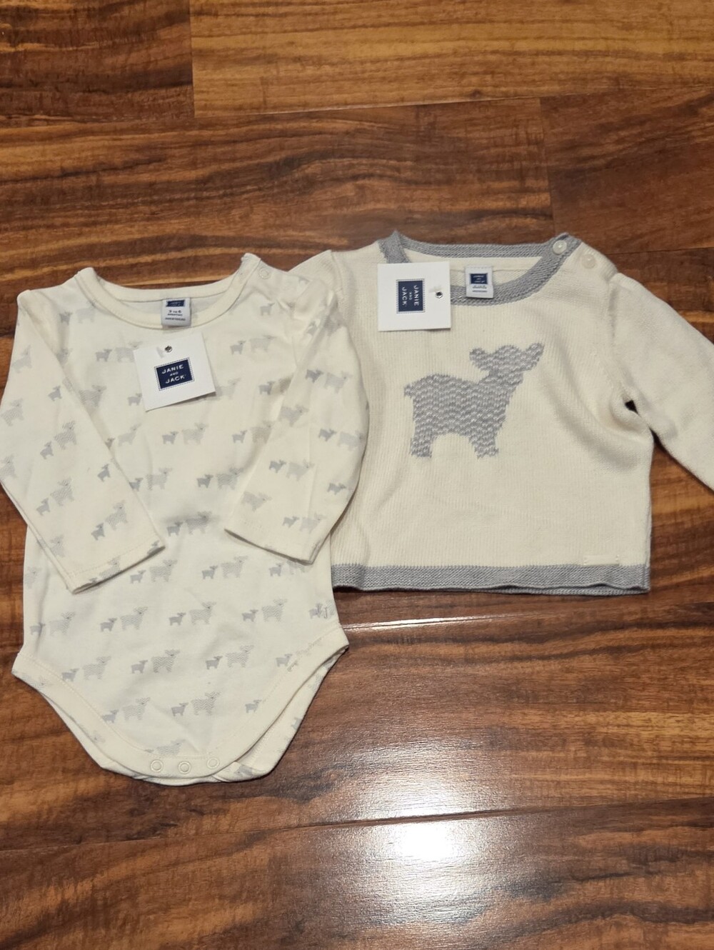 Janie and Jack NWT 3-6 Months Cream/Gray Lamb Sweater and Bodysuit